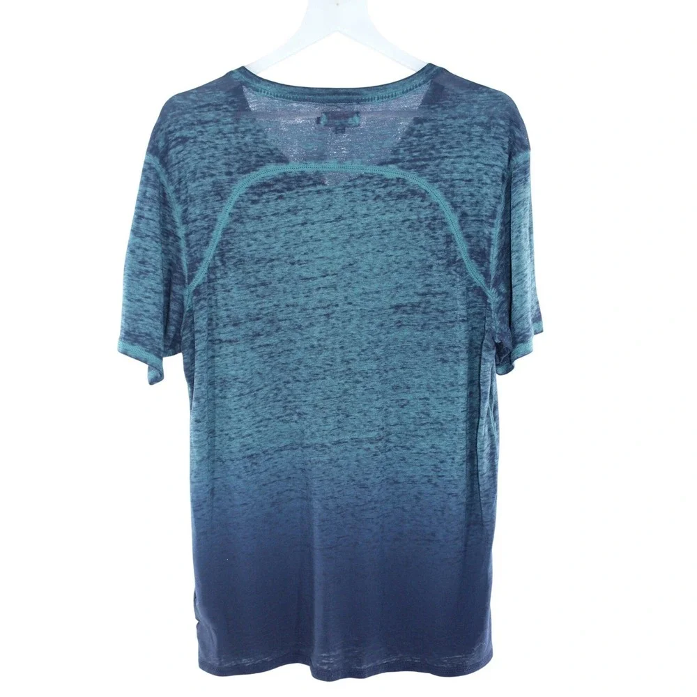 Guess Mens V-Neck Ombre Burnout T-Shirt Teal Blue Dip Dye Short Sleeve Large - Picture 2 of 5